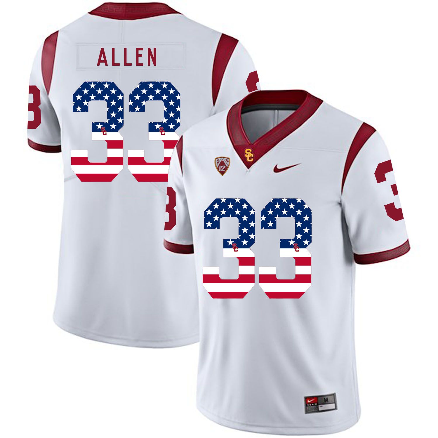 Men USC Trojans #33 Allen White Flag Customized NCAA Jerseys->customized ncaa jersey->Custom Jersey